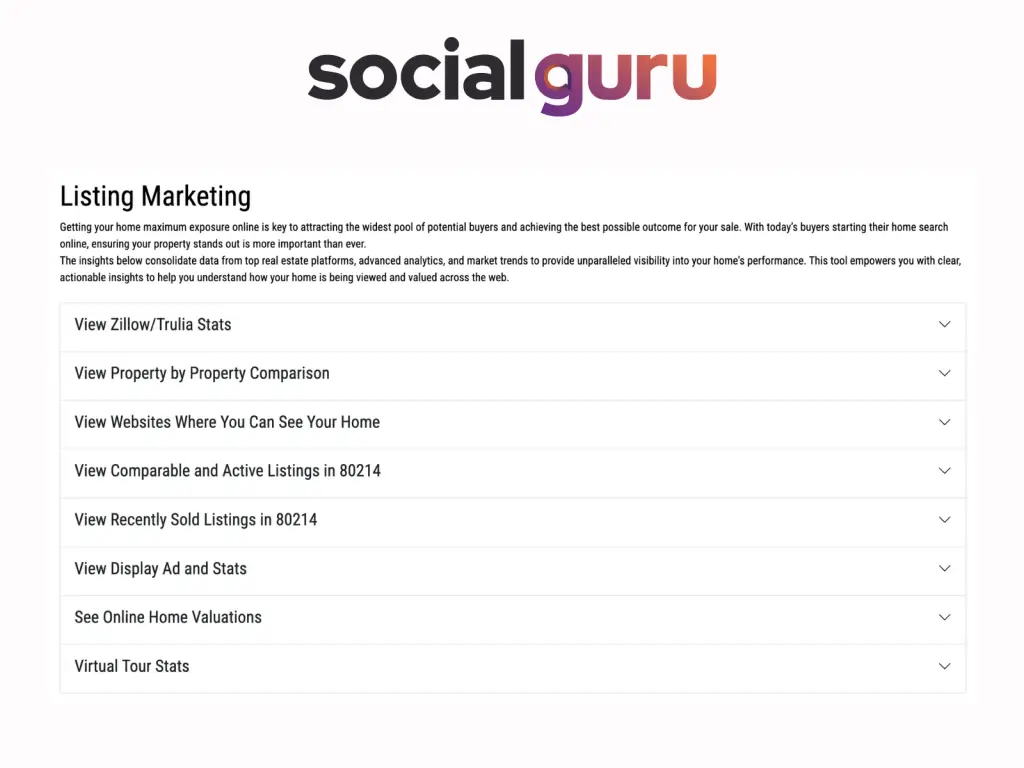 Social Guru is a real estate social media software that positions you as an expert with ai generated real estate forecasting reports